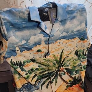 Point Zero Men's Blue, Green and Yellow Tropical Camp Shirt